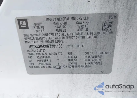 2016 Chevrolet Silverado 1500 1Lt из США, поврежденный, VIN 1GCRCREC8GZ301188